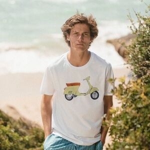 Wituka Organic Cotton Green Scooter Moped Screen Printed White Tee Size XS